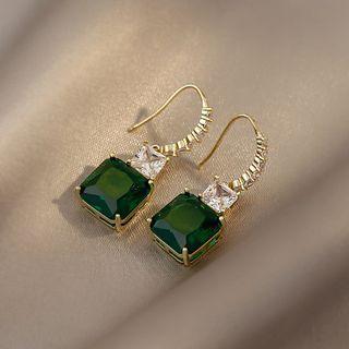 Square Rhinestone Faux Crystal Dangle Earring 1 Pair - Gold & Silver Rhinestone - Green - One Size