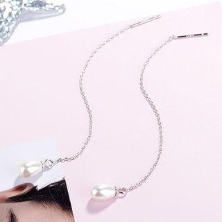 Faux-pearl Threader Earring 1 Pair - White Gold - One Size