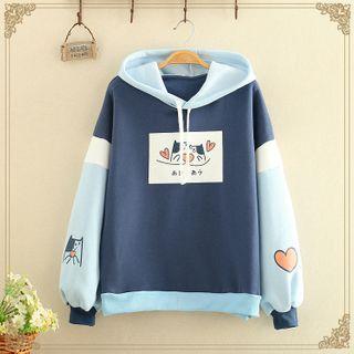 Cat Heart Printed Color-block Hoodie