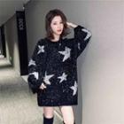 Star Pattern Long Sweater Black - One Size