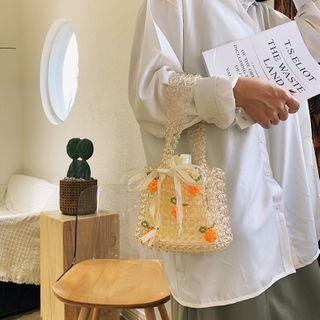 Faux Pearl Orange Woven Hand Bag