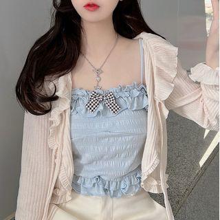 Ruffle Trim Camisole Top / Cropped Cardigan