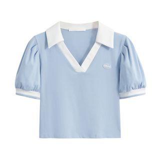 Puff Sleeve Crop Polo Shirt