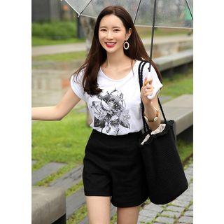 Beaded Flower Print T-shirt