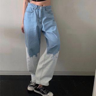 Two-tone High-waist Wide-leg Jeans