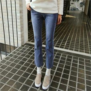 Washed Brushed-fleece Lined Semi Boot-cut Jeans
