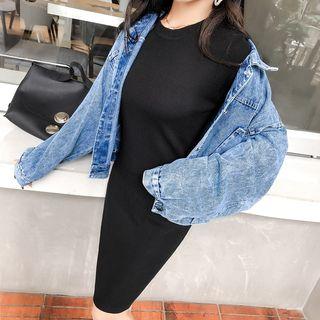 Denim Jacket / Short-sleeve Knit Dress