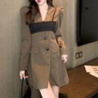 Set: Single-breasted Mini A-line Blazer Dress + Cropped Camisole Top