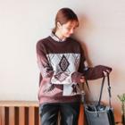 Argyle Pattern Boxy-fit Sweater