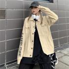 Lettering Print Cargo Shirt Jacket Khaki - One Size