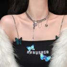 Alloy Butterfly Choker Thick Chain Butterfly & Water Drop Necklace - One Size