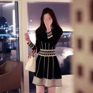 Long-sleeve Jacquard Mini A-line Knit Dress