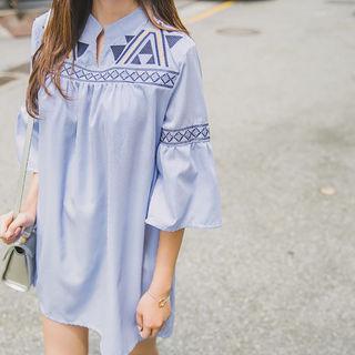 Bell-sleeve Embroidered Tunic Dress
