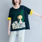 Short-sleeve Cuffed Print T-shirt As Shown In Figure - One Size