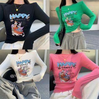 Cartoon-print Skinny Crop T-shirt