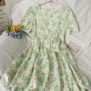 Embroidered Floral Midi Dress With Mini Crossbody Bag