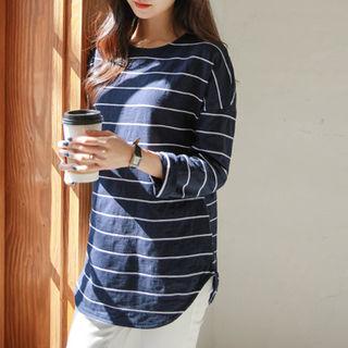 Round-hem Long Striped T-shirt