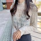Long-sleeve Lace Mock-meck Top