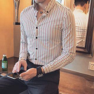 Striped Embroidered Silm-fit Shirt