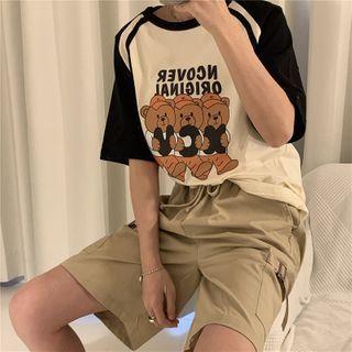 Short-sleeve Bear Print Raglan T-shirt