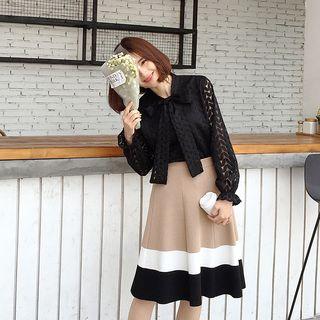 Color Block A-line Midi Skirt