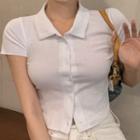 Short-sleeve Collared Button-up Top / Sweater Vest