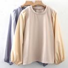 Mock Two-piece Long-sleeve Plain Blouse