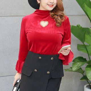 Long-sleeve Cut Out Velvet T-shirt