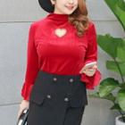 Long-sleeve Cut Out Velvet T-shirt