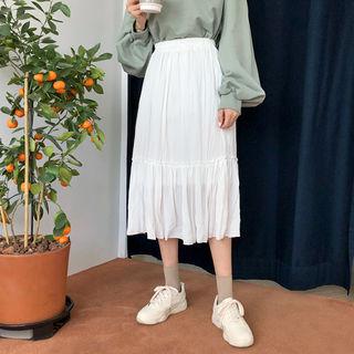 Frill-trim Crinkled Long Skirt
