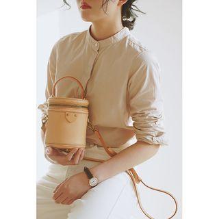 Genuine Leather Zip Bucket Bag
