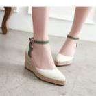 Pointed-toe Ankle Strap Wedge-heel Mary Jane Sandals