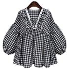 Long-sleeve Check Loose-fit Blouse