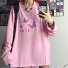 Butterfly-print Long-sleeve Round Neck T-shirt