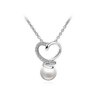 Heart Pendant With White Austrian Element Crystals And Necklace