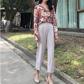 Print Long-sleeve Blouse / Wide Leg Pants