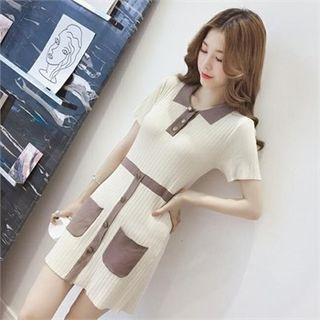 Contrast-trim Knit Mini Polo Dress