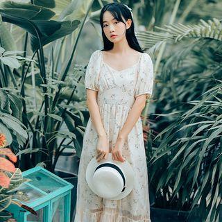 Floral Lace Panel Short-sleeve Dress
