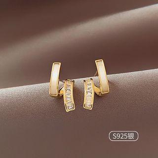 Rhinestone Shell Alloy Earring 1 Pair - Stud Earring - Silver Needle - Gold - One Size