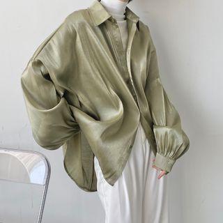 Puff Long Sleeve Oversized Shirt Green - One Size