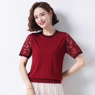 Cutout Ice Silk Short-sleeve Knit Top