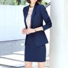 Slim-fit Blazer / Embellished Blouse / Dress Pants / Mini Pencil Skirt / Set