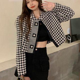 Houndstooth Cropped Jacket Black & White - One Size