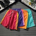 Lettering Contrast Trim Drawstring Shorts