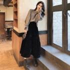 Puff-sleeve Top / High Waist Velvet Skirt