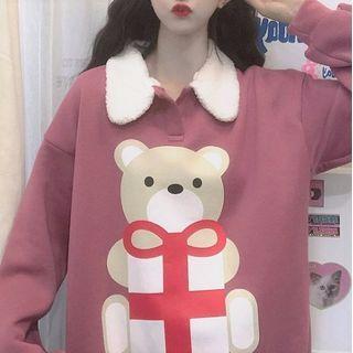 Bear Print Collared Sweatshirt