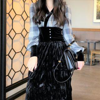 Plaid Shirt / High-waist Midi Skirt