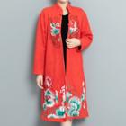 Embroidered Frog-buttoned Long Jacket