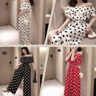 Dotted Short-sleeve Jumpsuit