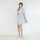 Mock-neck Floral Button-up A-line Mini Dress